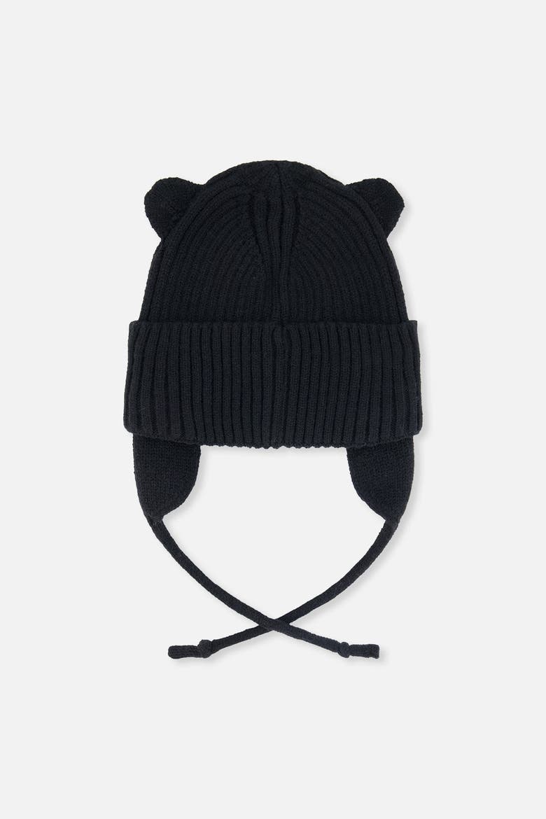 Knit Bear Ear Tie String Hat, Alternate, color, Black