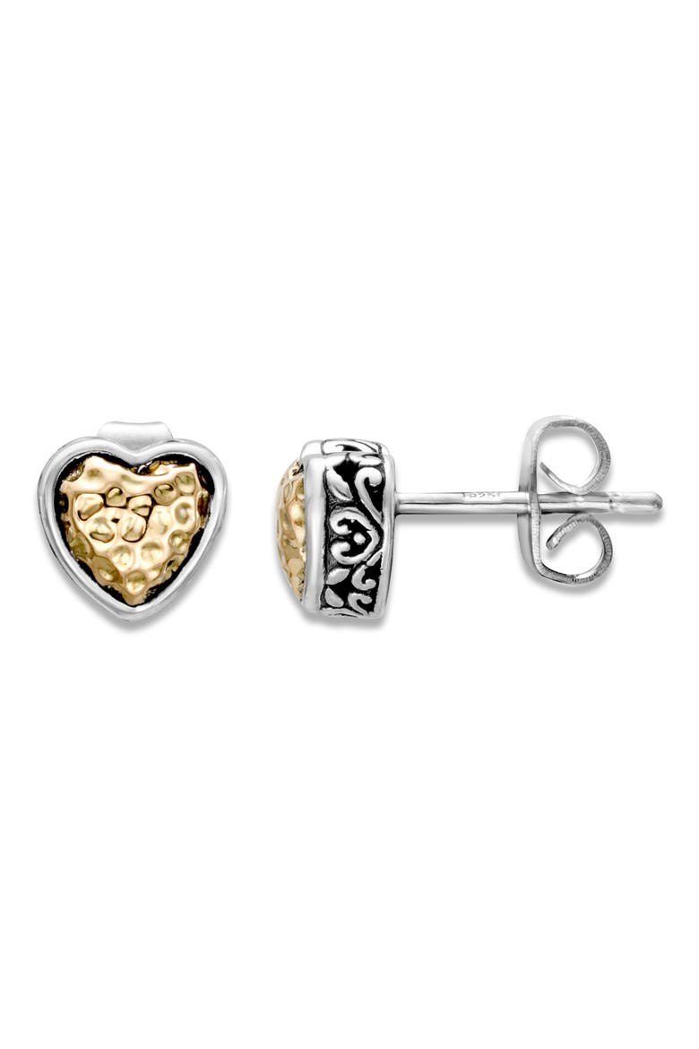 18k Gold and Sterling Silver Hammered Heart Stud Earrings, Main, color, SILVER AND GOLD