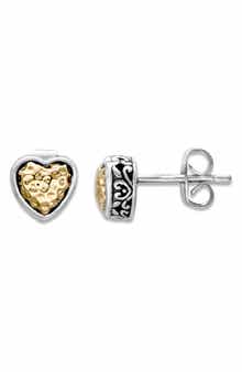 18k Gold and Sterling Silver Hammered Heart Stud Earrings