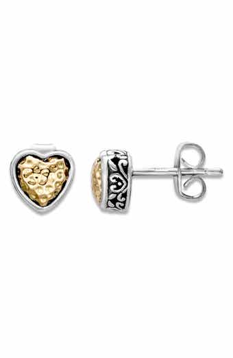 18k Gold and Sterling Silver Hammered Heart Stud Earrings
