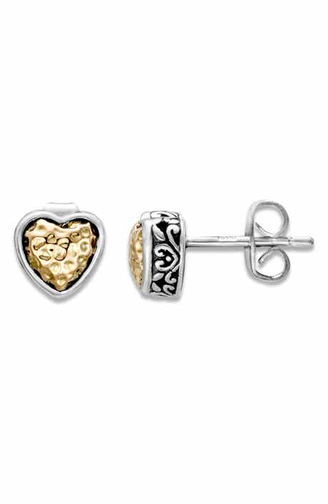 18k Gold and Sterling Silver Hammered Heart Stud Earrings