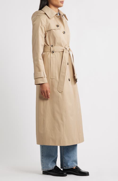 London Fog Hooded Single Breasted Maxi Trench Coat In Neutral