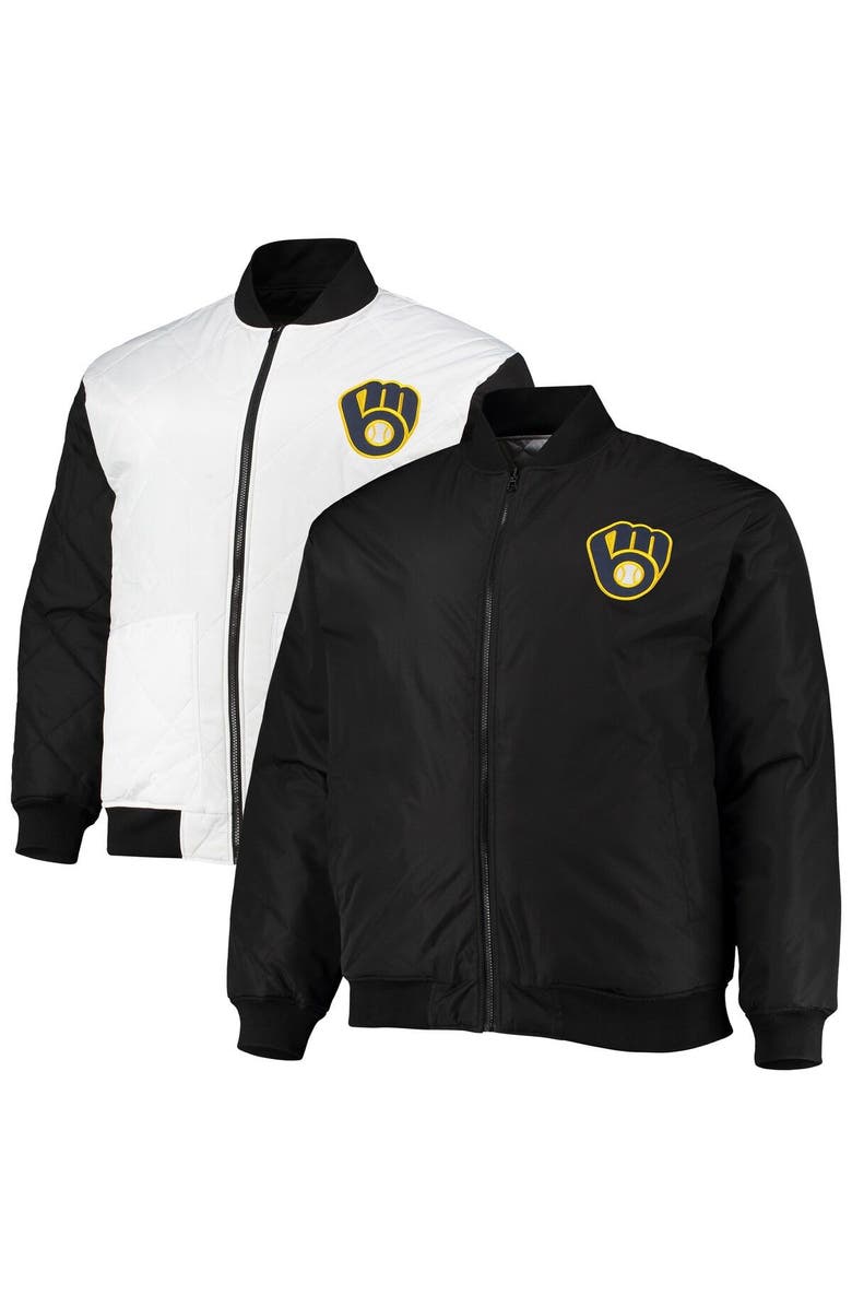 PROFILE Men's White/Black Milwaukee Brewers Reversible Satin Full-Zip Jacket, Main, color,