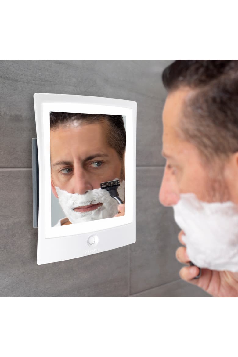Fogless Lighted Shower Mirror with Mount & Rechargeable, Alternate, color, White