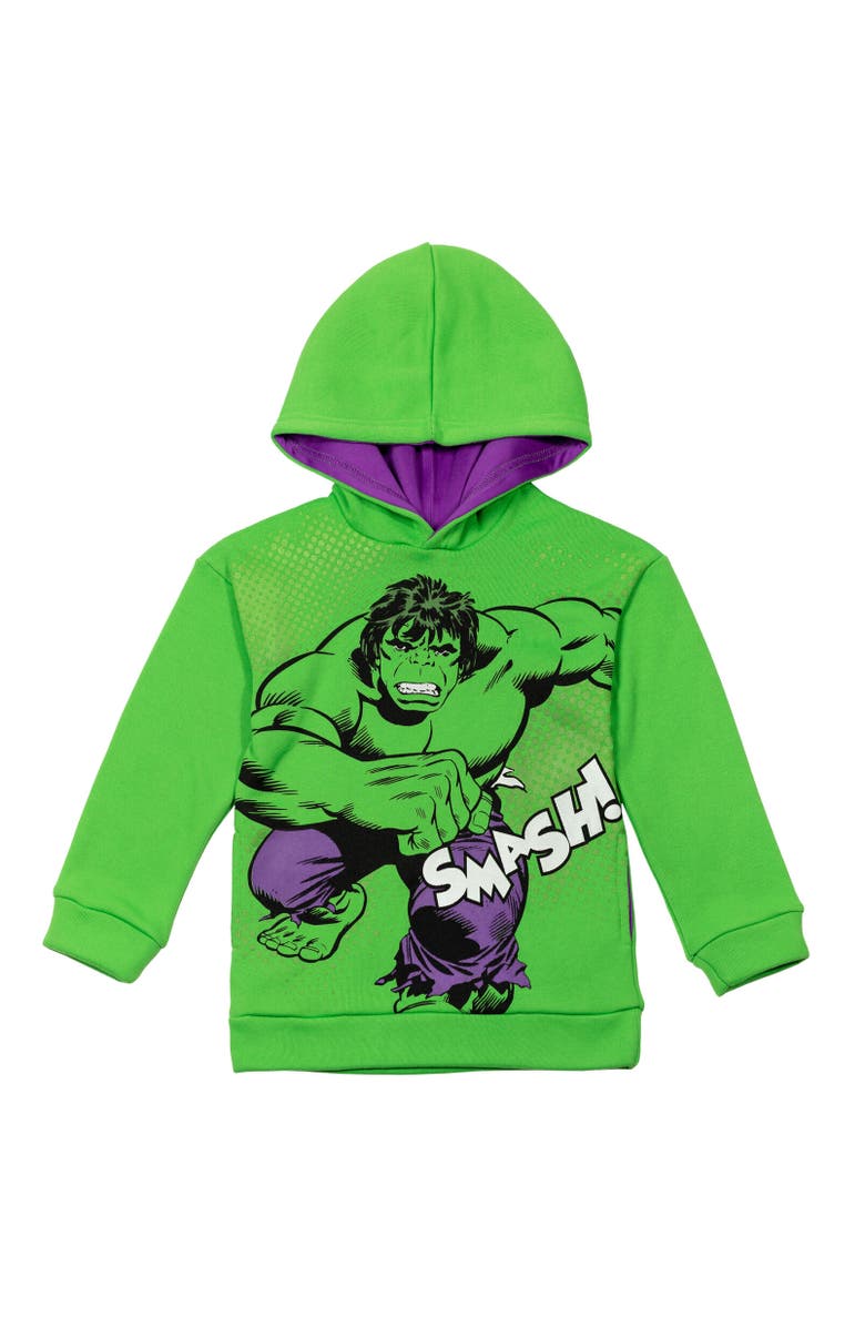 Marvel Comics Boys' Fleece Pullover Hoodie, Main, color, Hulk Green
