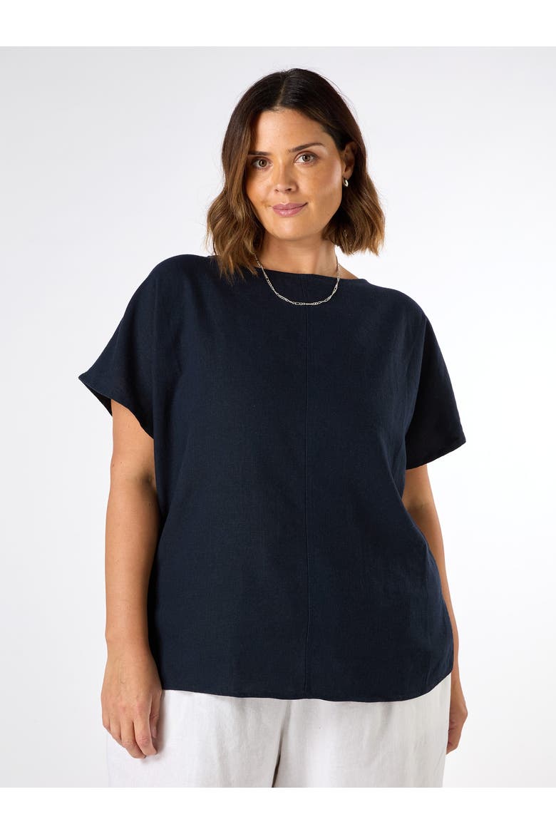 Linen Seamed Detail Top, Main, color, Navy