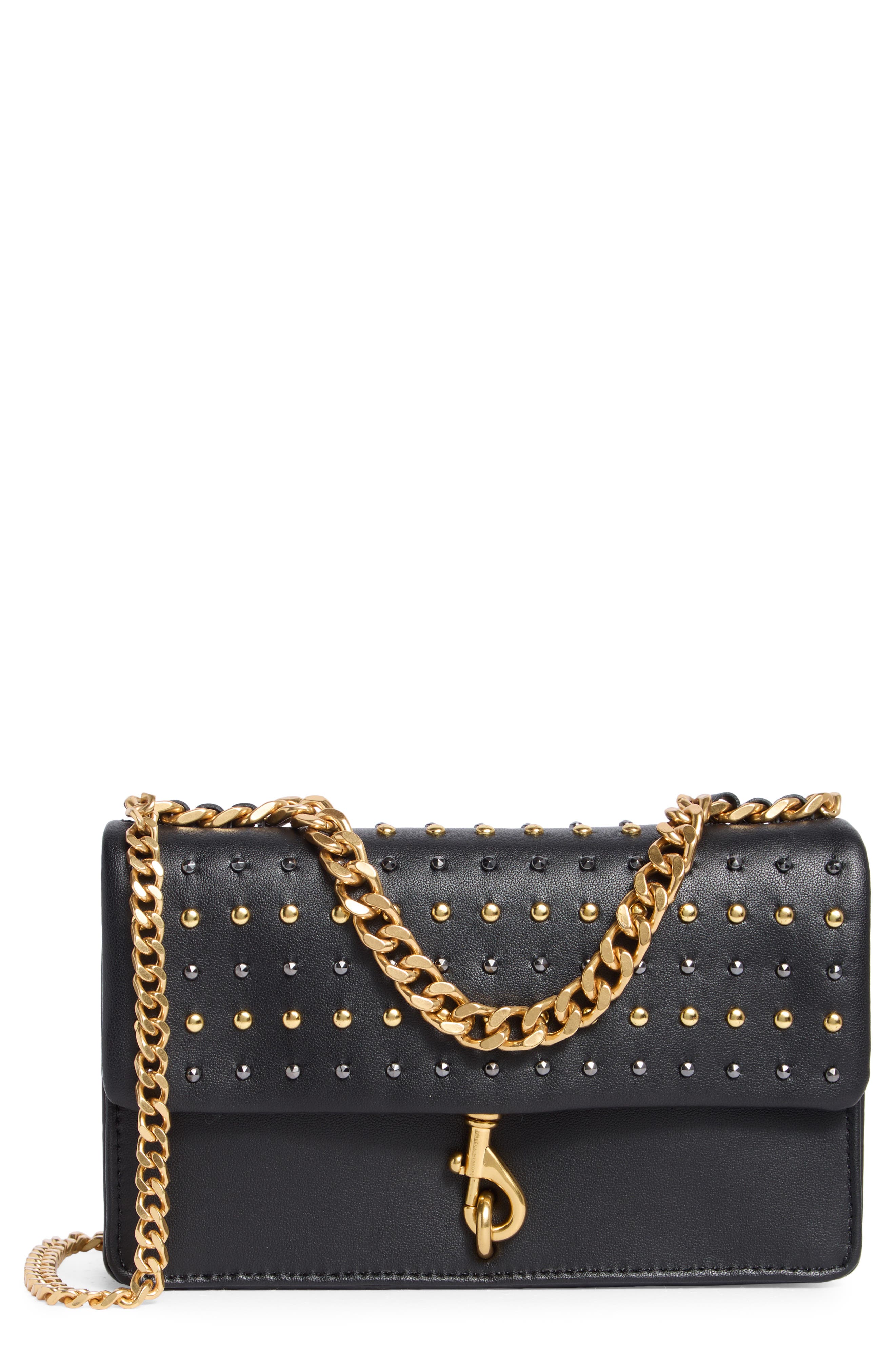 Rebecca Minkoff Gleaming Stud Mini Crossbody Bag, Main, color, Black