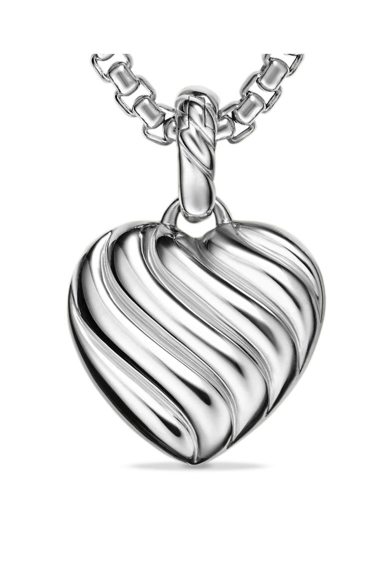 Puffy Heart Amulet in Sterling Silver with Diamonds, 17mm, Alternate, color, STERLING SILVER