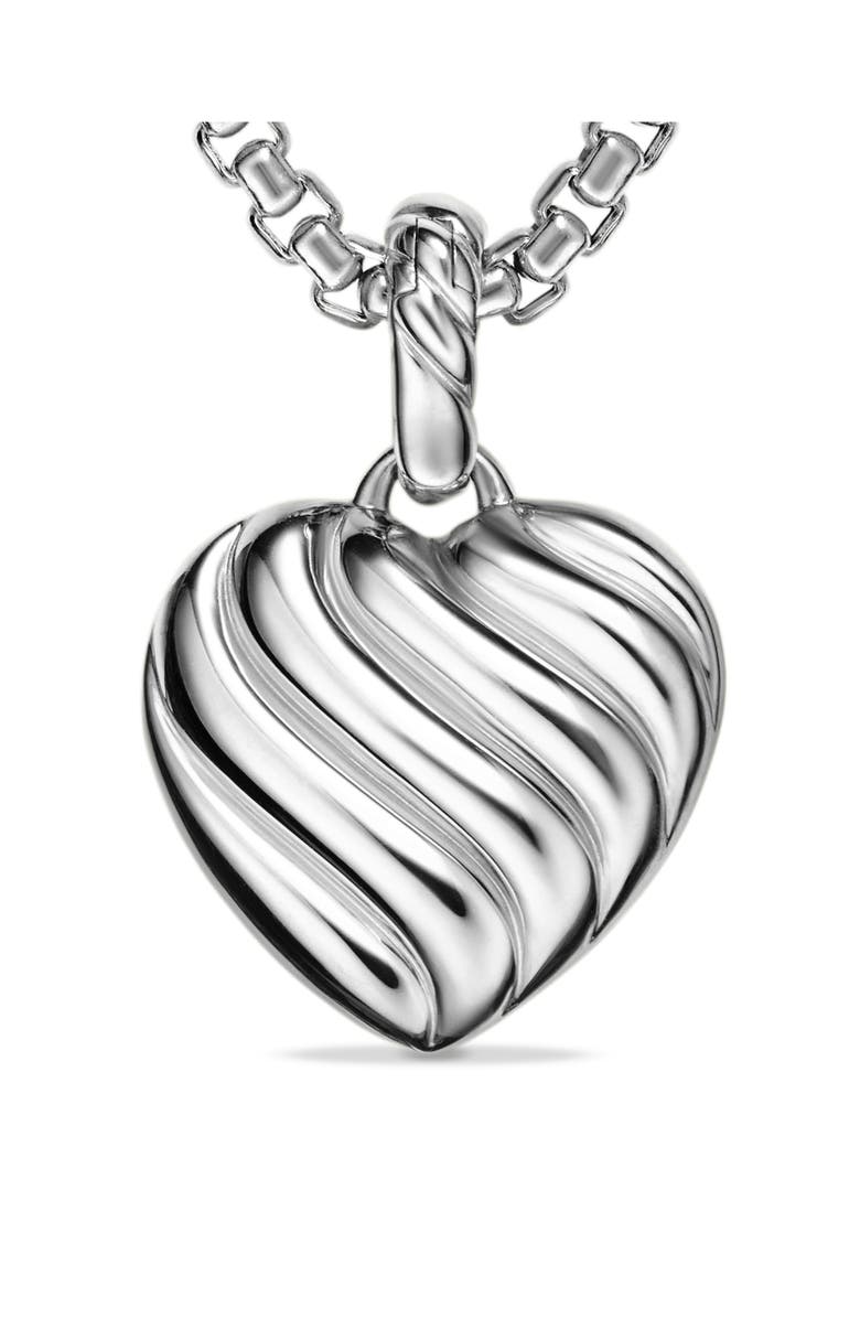 David Yurman Puffy Heart Amulet in Sterling Silver with Diamonds, 17mm, Alternate, color, Sterling Silver