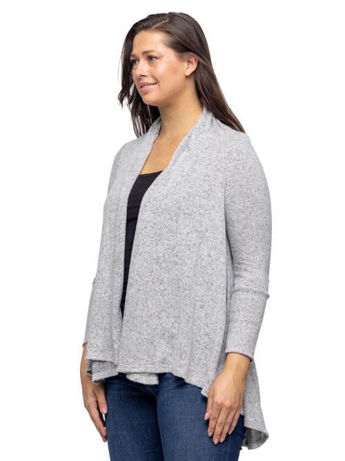 24seven Comfort Apparel Open Front Long Sleeve High Low Cozy Cardigan In Gray