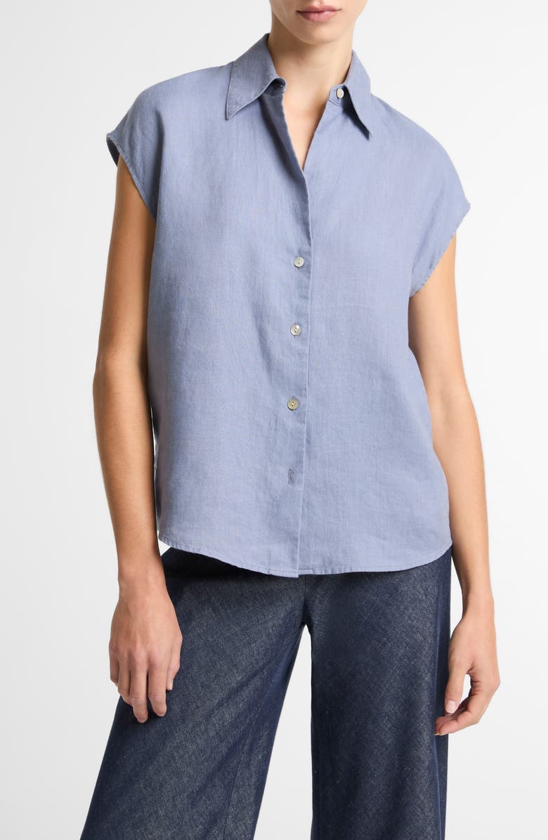 Vince Dolman Sleeve Linen Shirt, Main, color, Azul