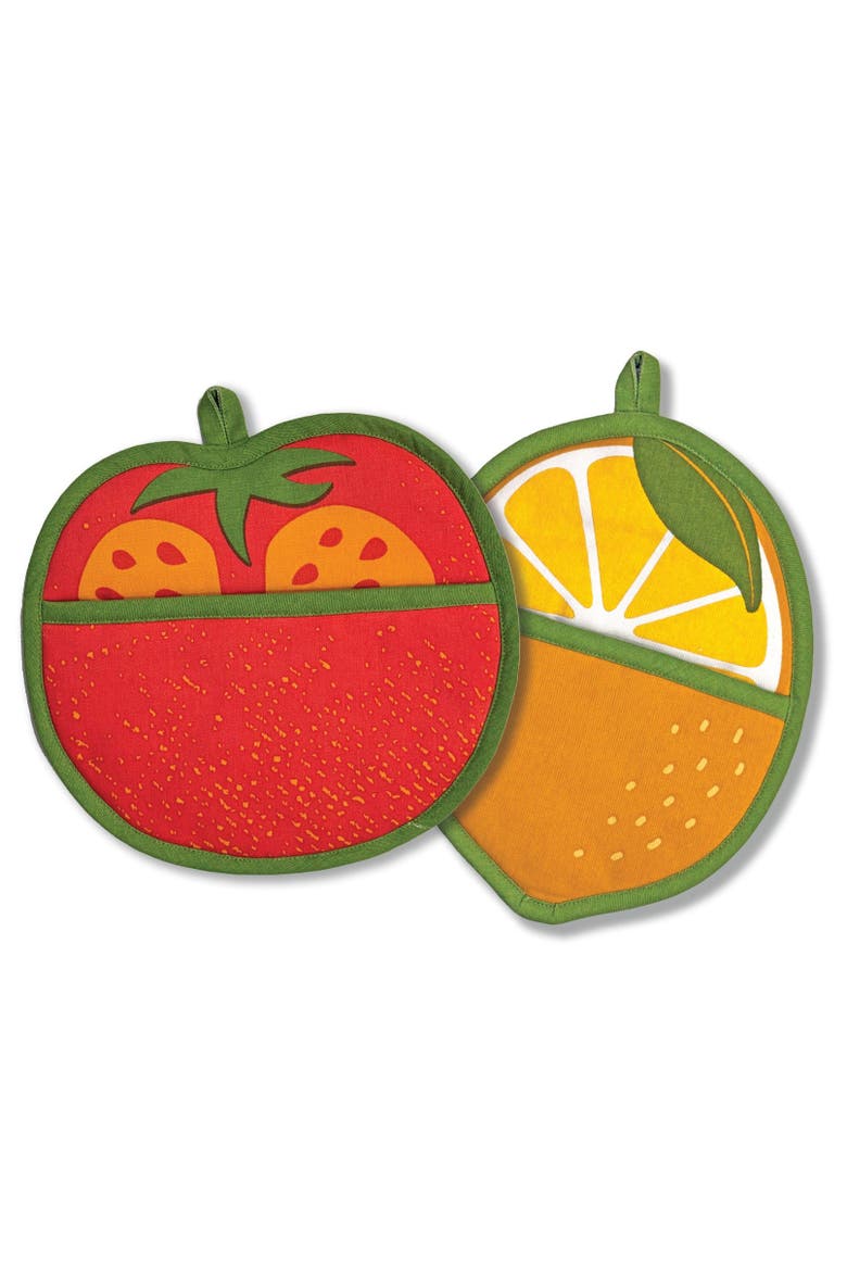 Tomato & Lemon Pot Holders Set of 2, Main, color, Red
