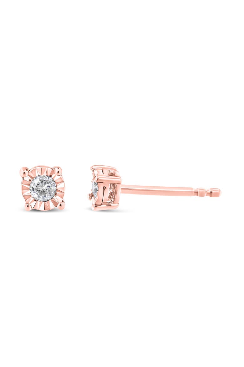 Silver 1/10 Cttw Round Brilliant-Cut Diamond Miracle-Set Stud Earrings, Alternate, color, Rose
