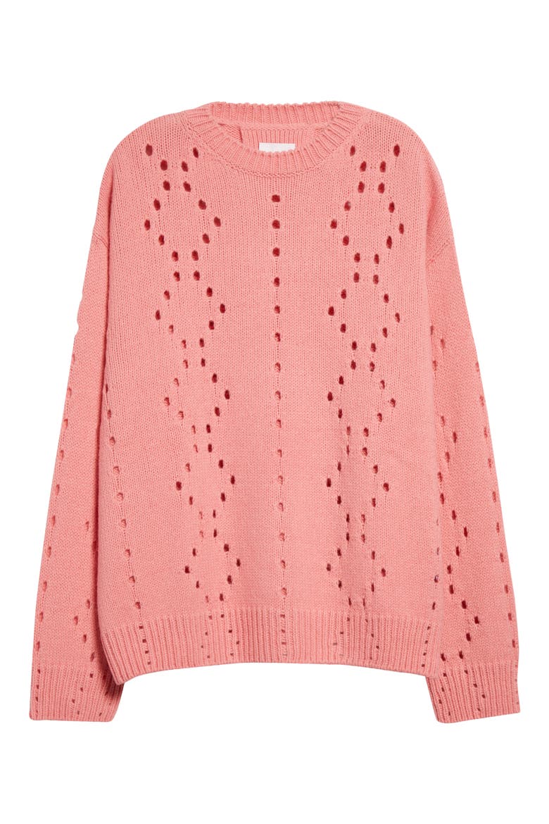 Oversize Pointelle Stitch Crewneck Sweater, Alternate, color, FLAMINGO