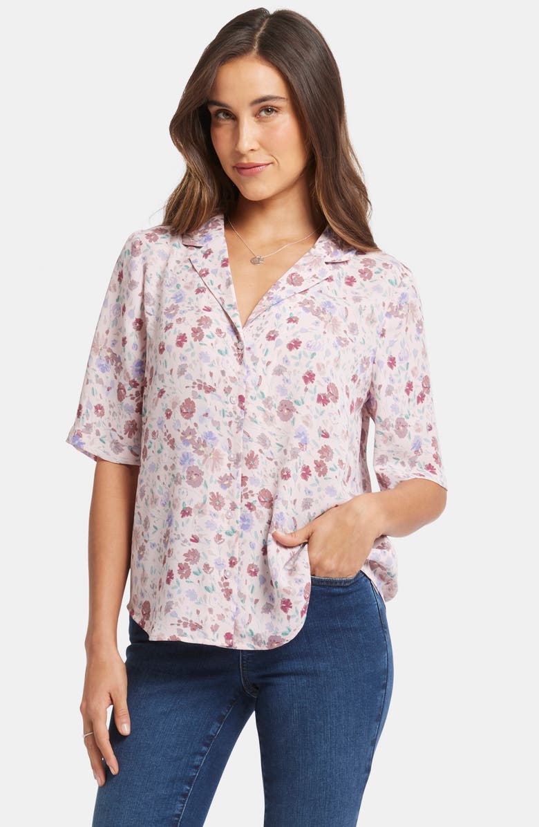 NYDJ Gabrielle Floral Print Camp Shirt, Alternate, color, Crystal Peaks