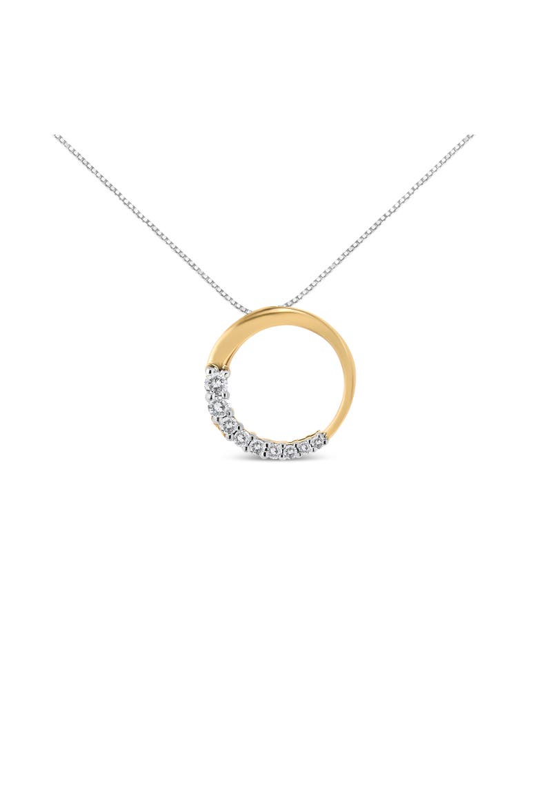 14K Gold 1/4 Cttw Graduating Diamond Open Circle Hoop 18" Pendant Necklace, Main, color, Yellow Gold