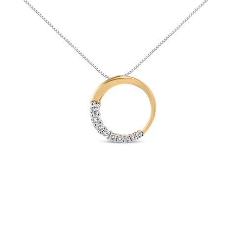 14K Gold 1/4 Cttw Graduating Diamond Open Circle Hoop 18" Pendant Necklace