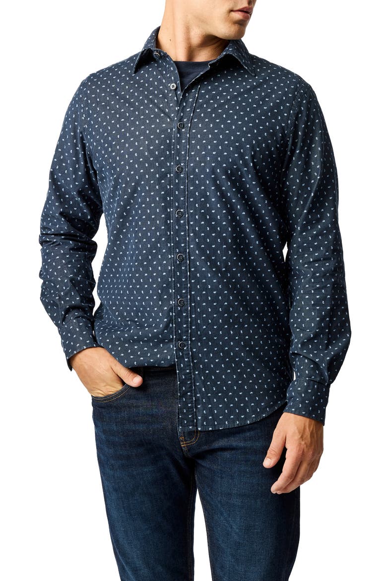 Harrington Neat Paisley Cotton Corduroy Button-Up Shirt, Main, color, BLUEBERRY