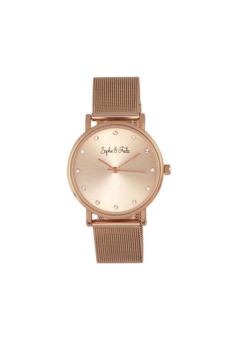 Sophie & Freda Savannah Mesh Bracelet Watch w/Swarovski Crystals, Main, color, Rose Gold