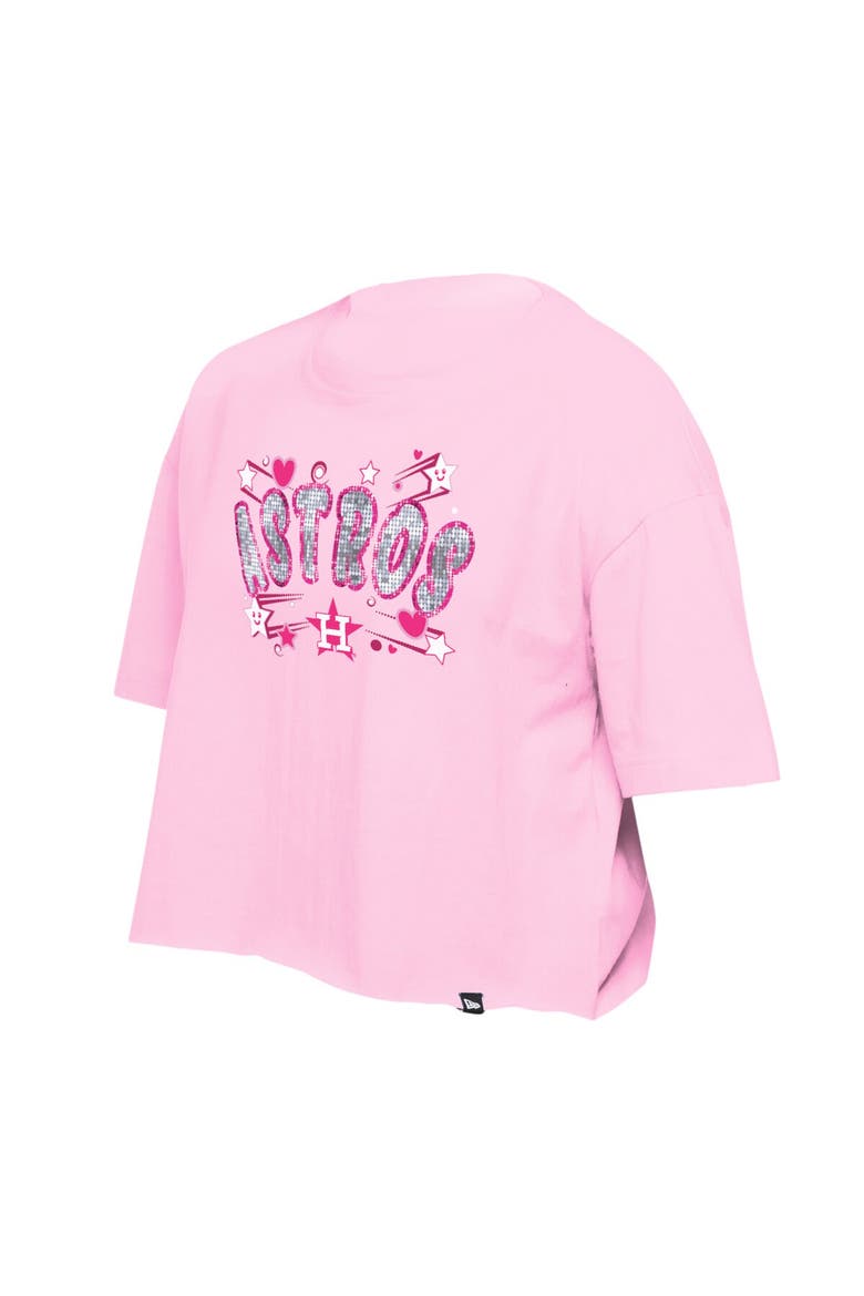 Girls Youth New Era Light Pink Houston Astros Flip Sequin Team T-Shirt, Alternate, color, Light Pink