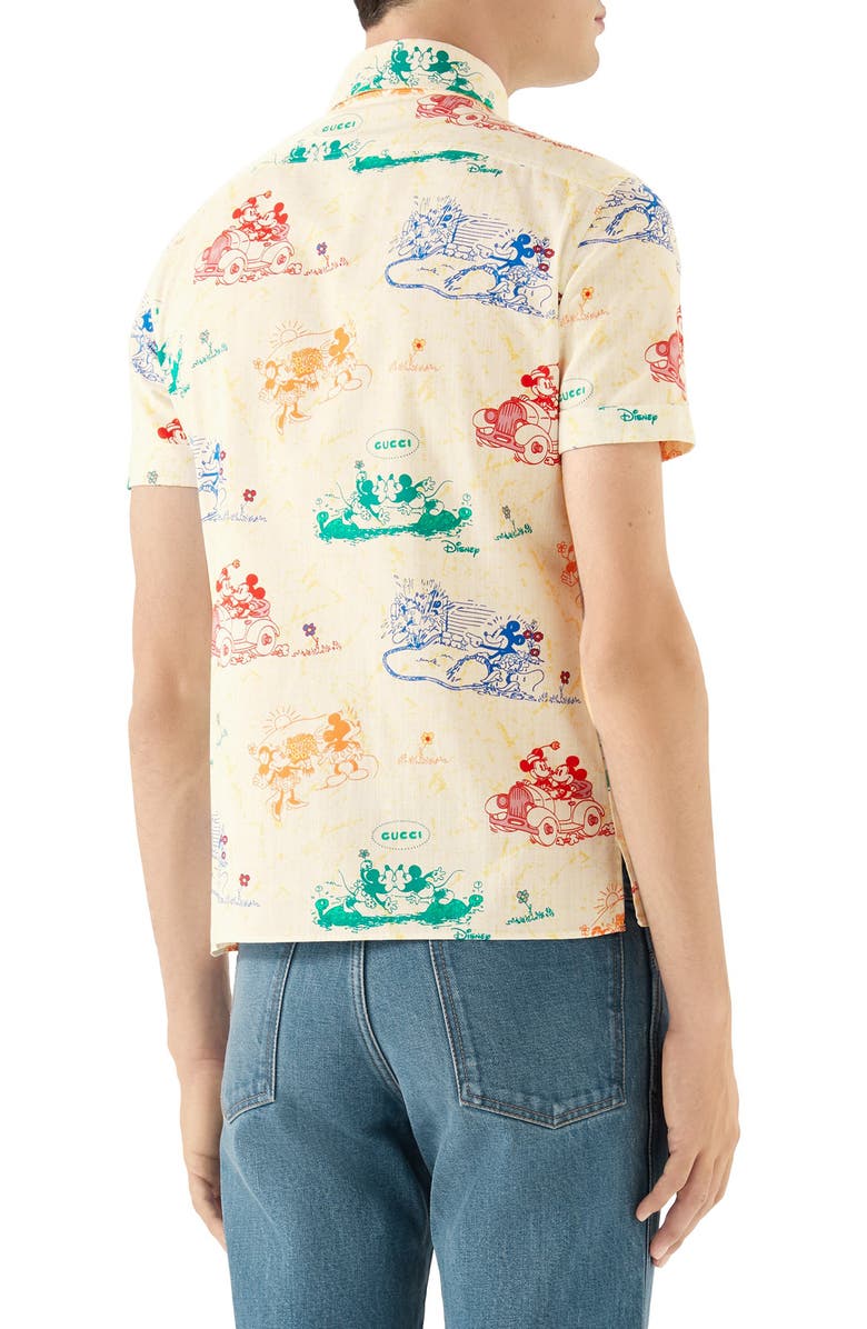 Gucci x Disney Print Cotton Short Sleeve Button-Up Shirt, Alternate, color, 