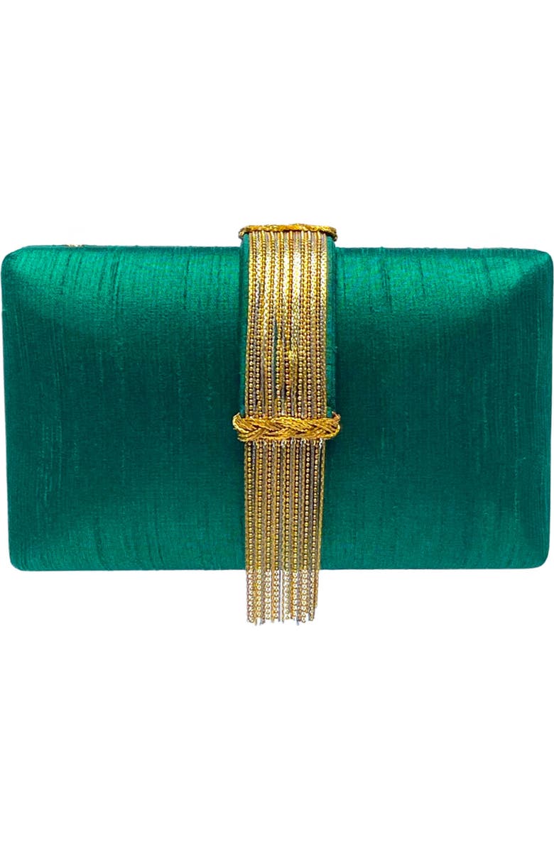 Simitri Jewel Fringe Clutch, Main, color, Emerald Green