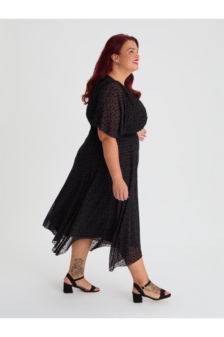 Julie Vintage Flock Dress, Alternate, color, Vintage Black