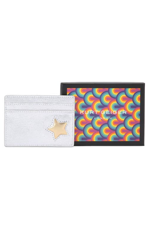 Kurt Geiger London Star Metallic Leather Card Holder In Open Grey