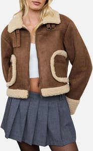 Blu Pepper Faux Shearling Trim Faux Suede Jacket