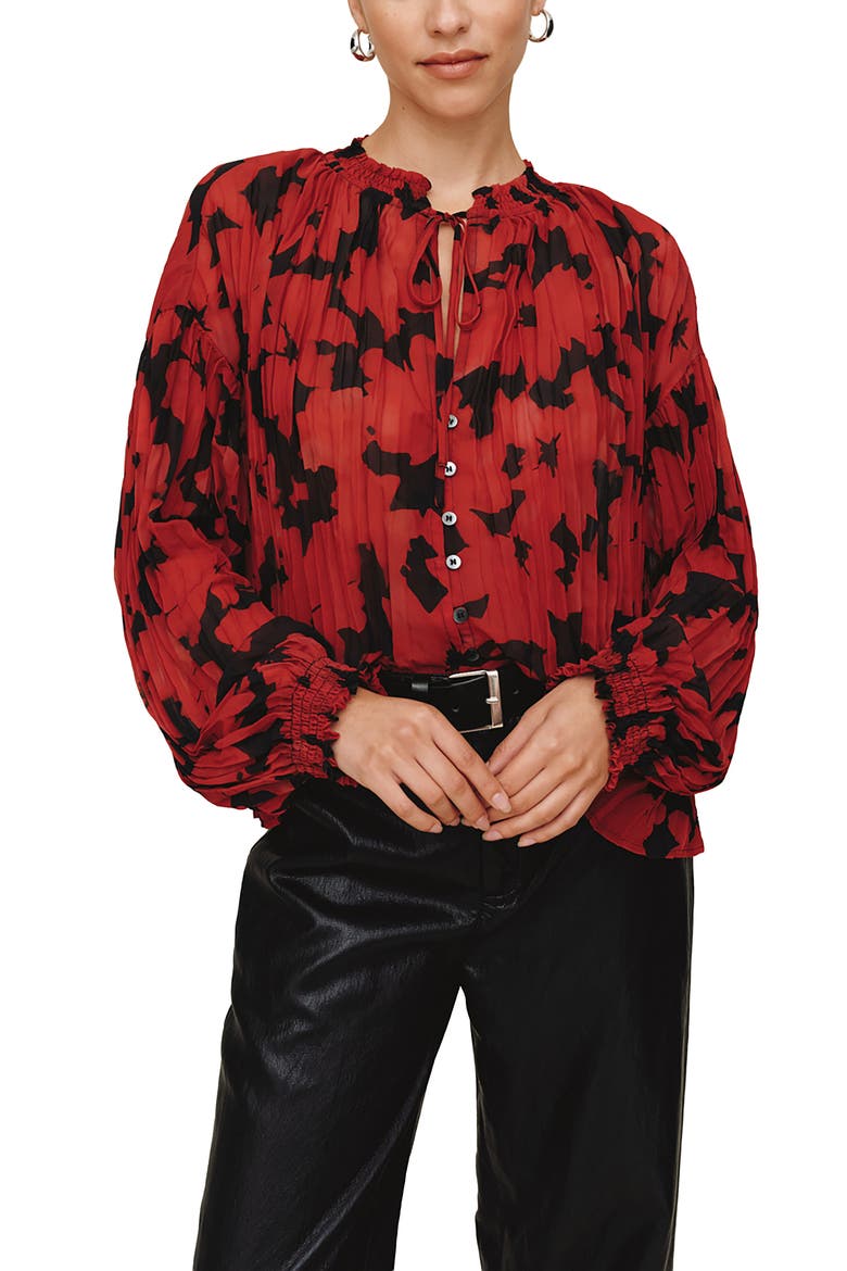 Pleated Smocked Top, Main, color, RED CAMELLIA