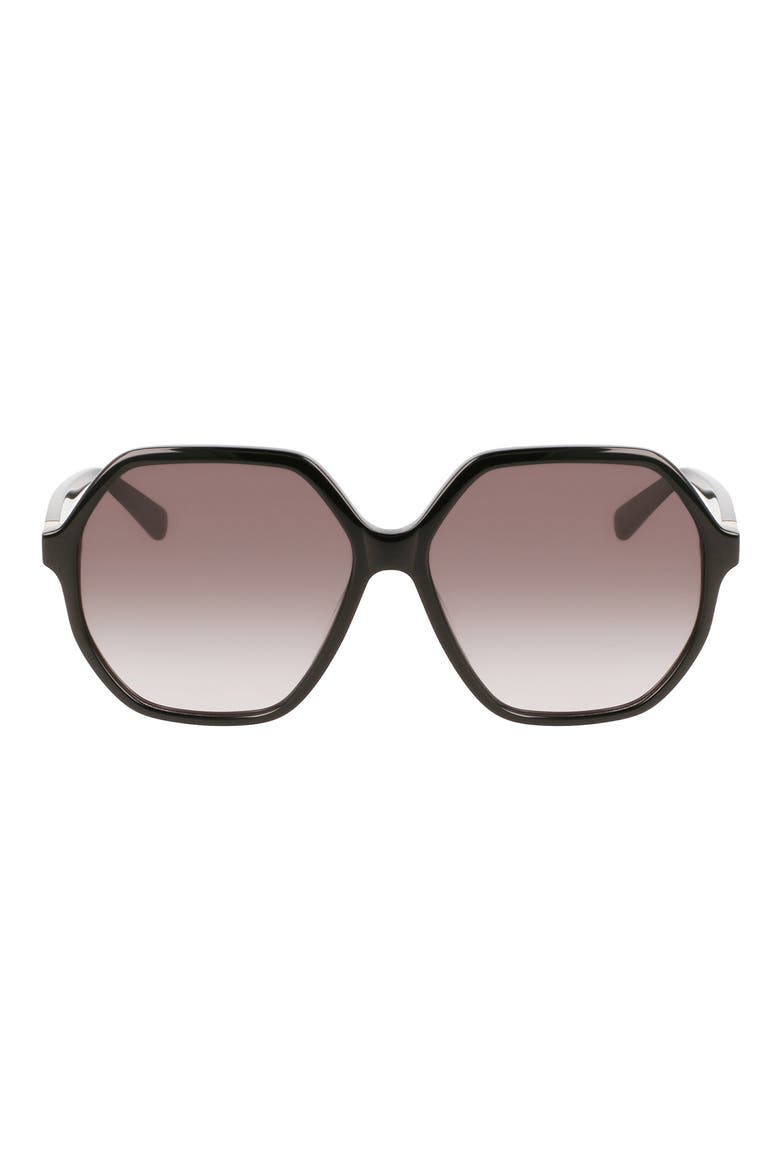 58mm Le Pliage Modified Rectangle Sunglasses, Main, color, BLACK