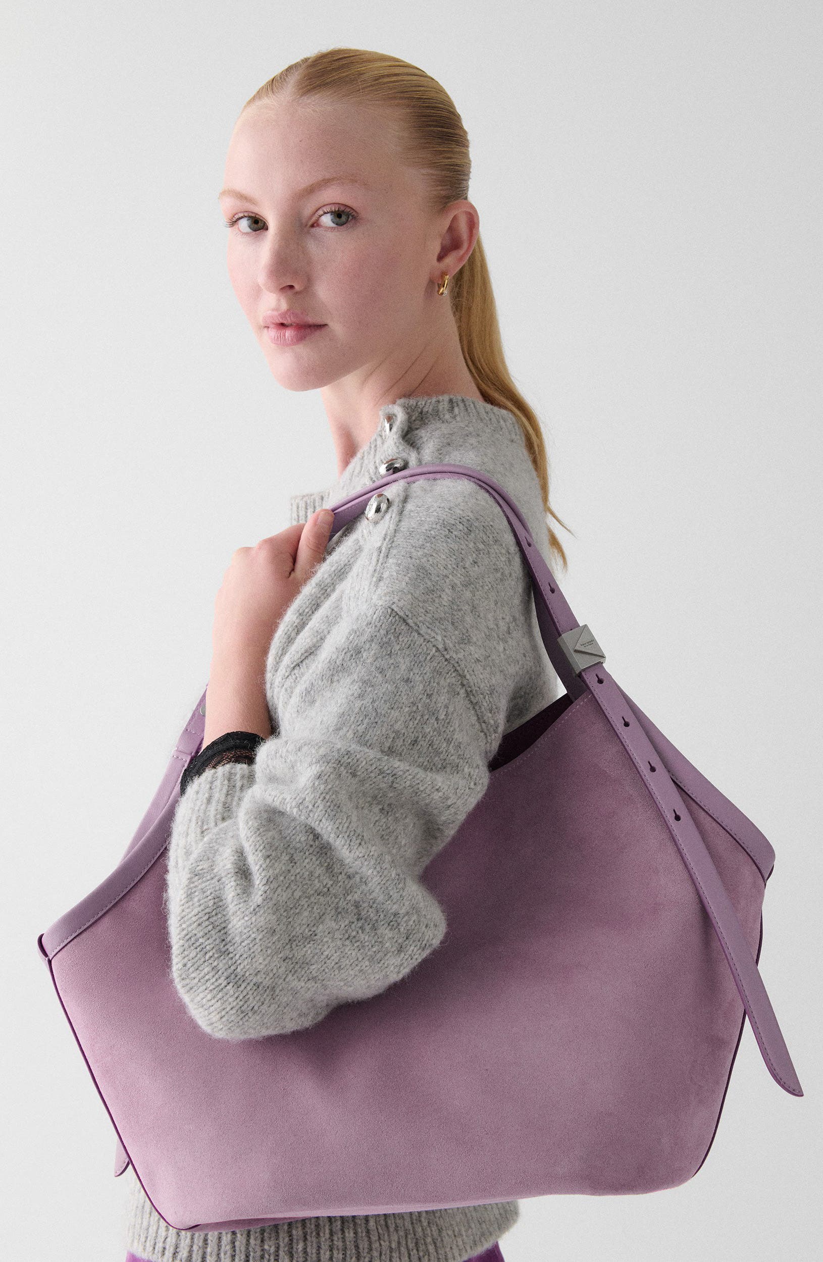 Kate Spade New York deco suede tulip tote, Alternate, color, Market Purple