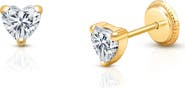 Tiny Blessings 14K Gold 4mm Clear Heart Studs Screw Back Earrings