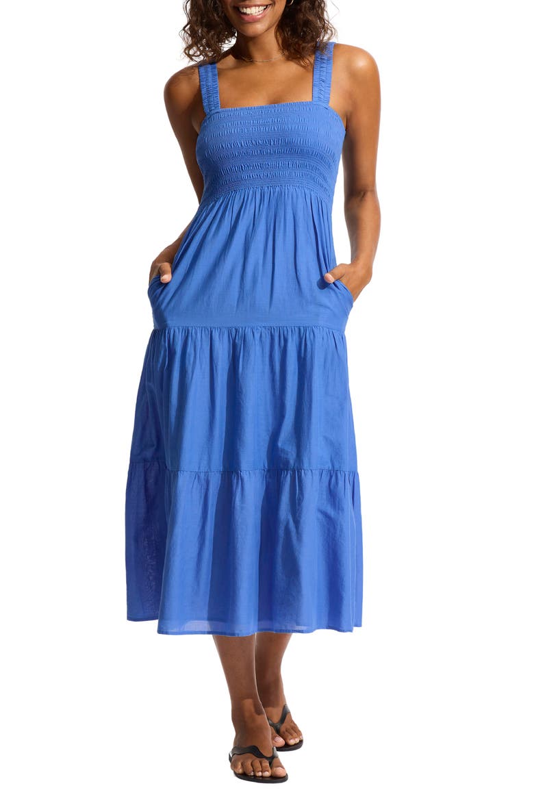 Faithful Cover-Up Midi Sundress, Main, color, AZURE