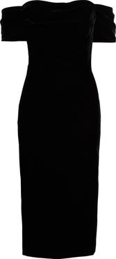 Carolina Herrera Off the Shoulder Stretch Velvet Midi Dress