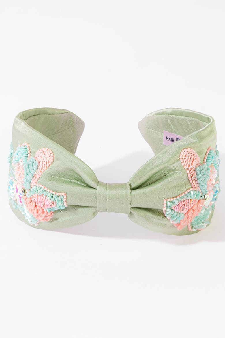 Flora Embellished Knotted Hair Band - Sage, Alternate, color, Light Green