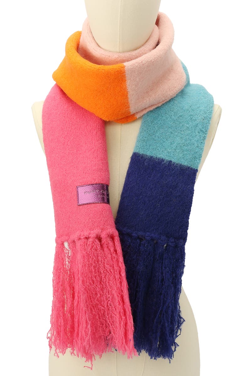 Kurt Geiger London Fuzzy Striped Long Scarf, Alternate, color, Coral Multi