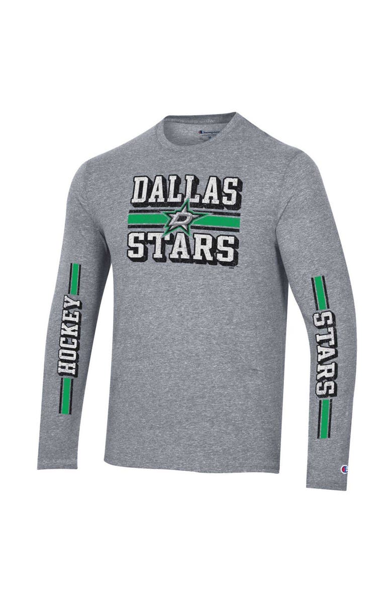 Champion Men's Champion Heather Gray Dallas Stars Tri-Blend Dual-Stripe Long Sleeve T-Shirt, Alternate, color, 