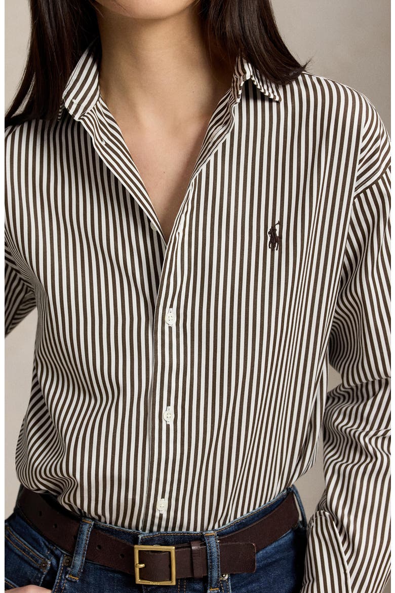 Stripe Relaxed Fit Cotton Button-Up Shirt, Alternate, color, BROWN/ WHITE