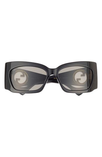 Gucci 62mm Rectangular Sunglasses In Black Black Grey