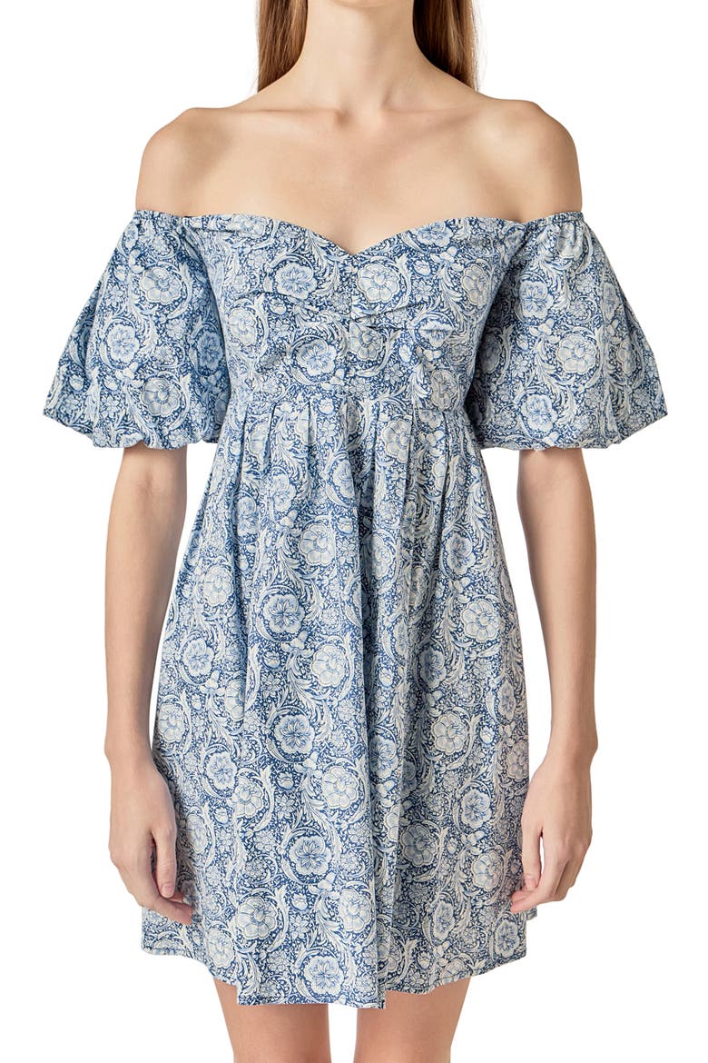 Floral Off the Shoulder Cotton Minidress, Alternate, color, BLUE