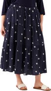 Karen Kane Floral Embroidered Tiered Cotton Midi Skirt