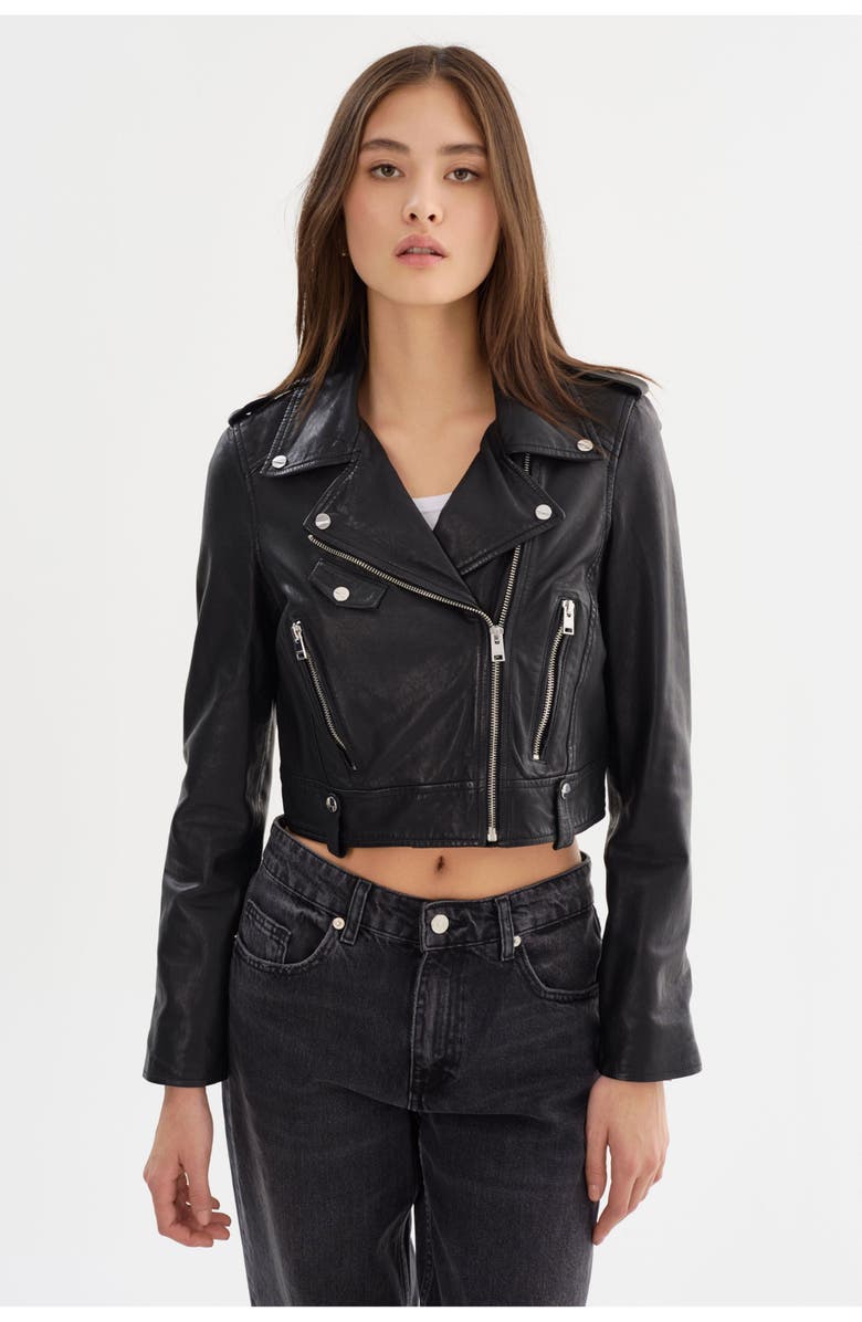 LAMARQUE Ciara | Cropped Leather Biker Jacket, Alternate, color, Black