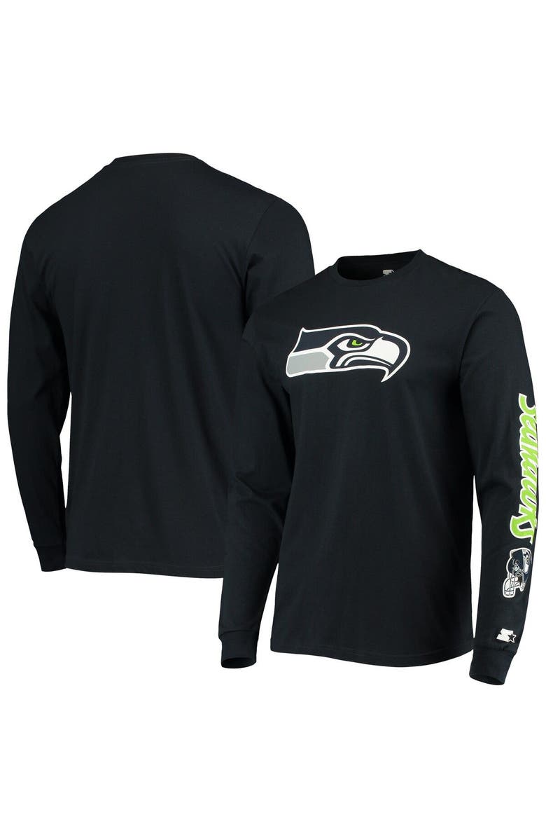 STARTER Men's Starter College Navy Seattle Seahawks Halftime Long Sleeve T-Shirt, Main, color, 