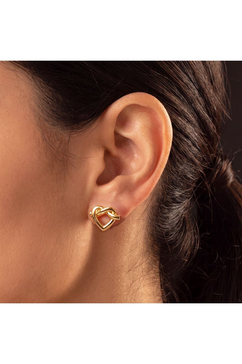 Heart Knot Stud Earrings, Alternate, color, Gold Plated Sterling Silver