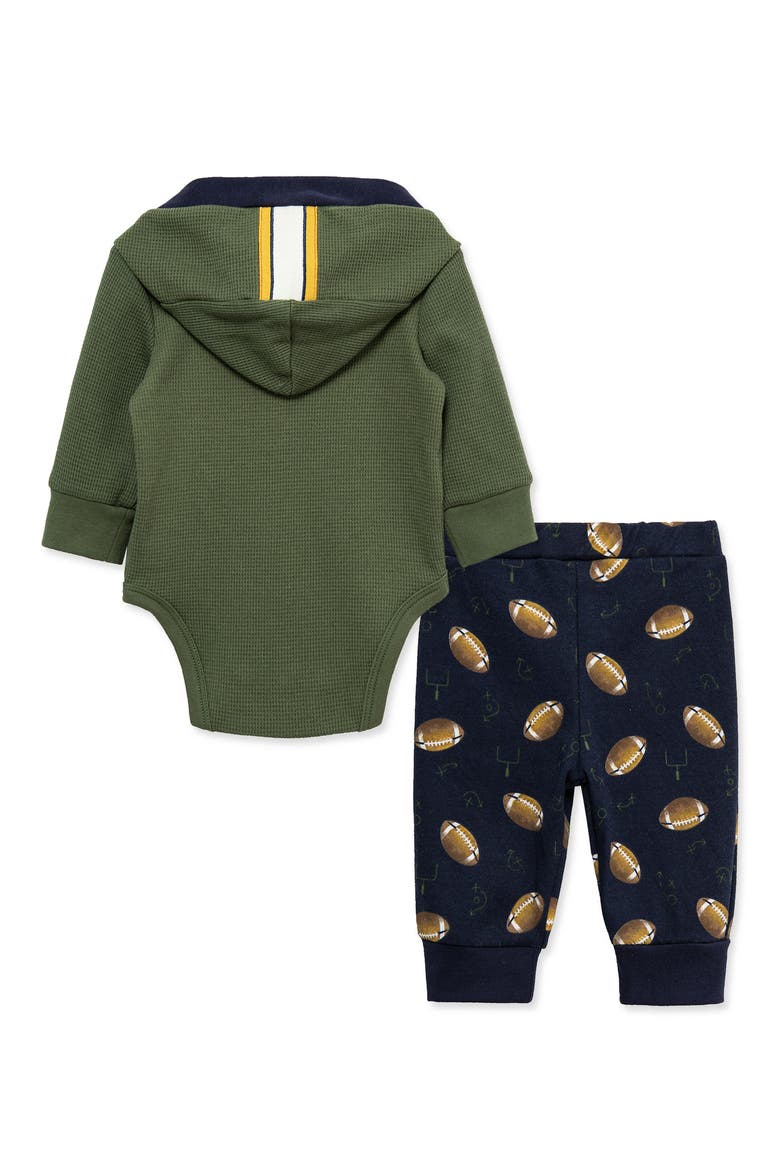 Kids' Football Hooded Bodysuit & Pants Set, Alternate, color, BLUE/ GREEN