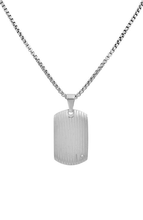 Men's Stainless Steel Textured Dog Tag Pendant Necklace