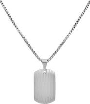 GEOFFREY BEENE Men's Stainless Steel Textured Dog Tag Pendant Necklace