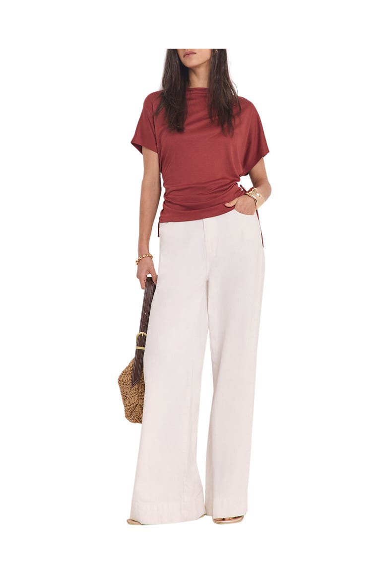Jersey Ruched Tie Detail Top, Main, color, Brown
