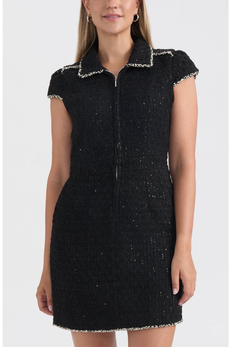Cap Sleeve Tweed Dress, Alternate, color, BLACK